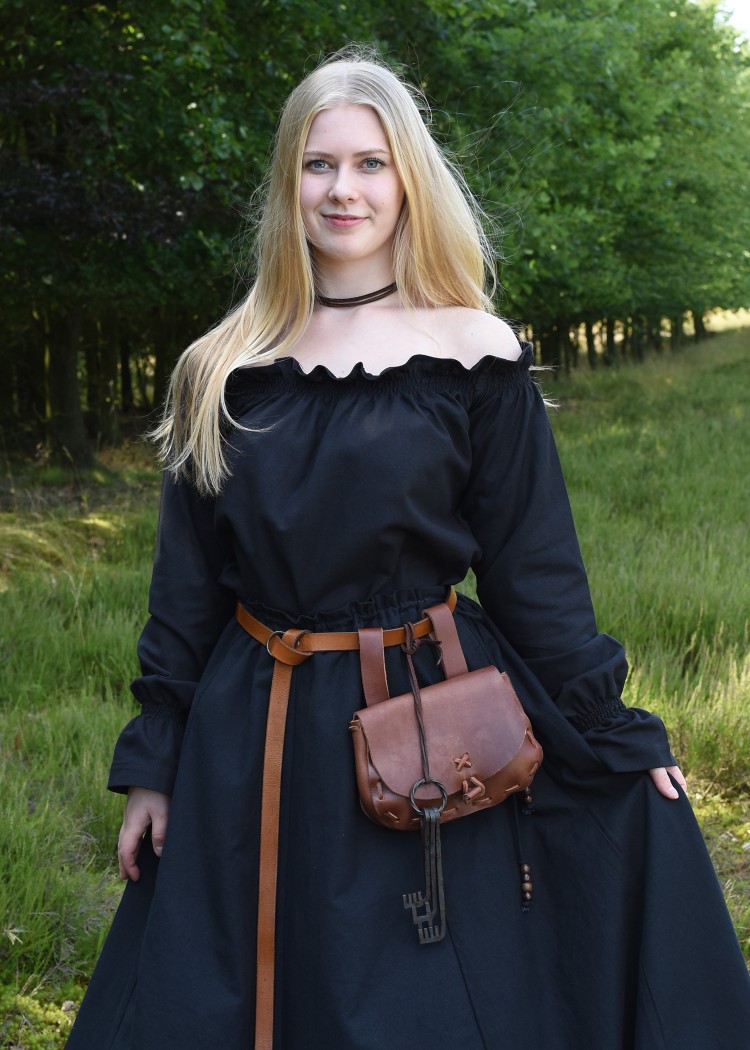 Mittelalter Carmen-Bluse, schwarz, Größe L