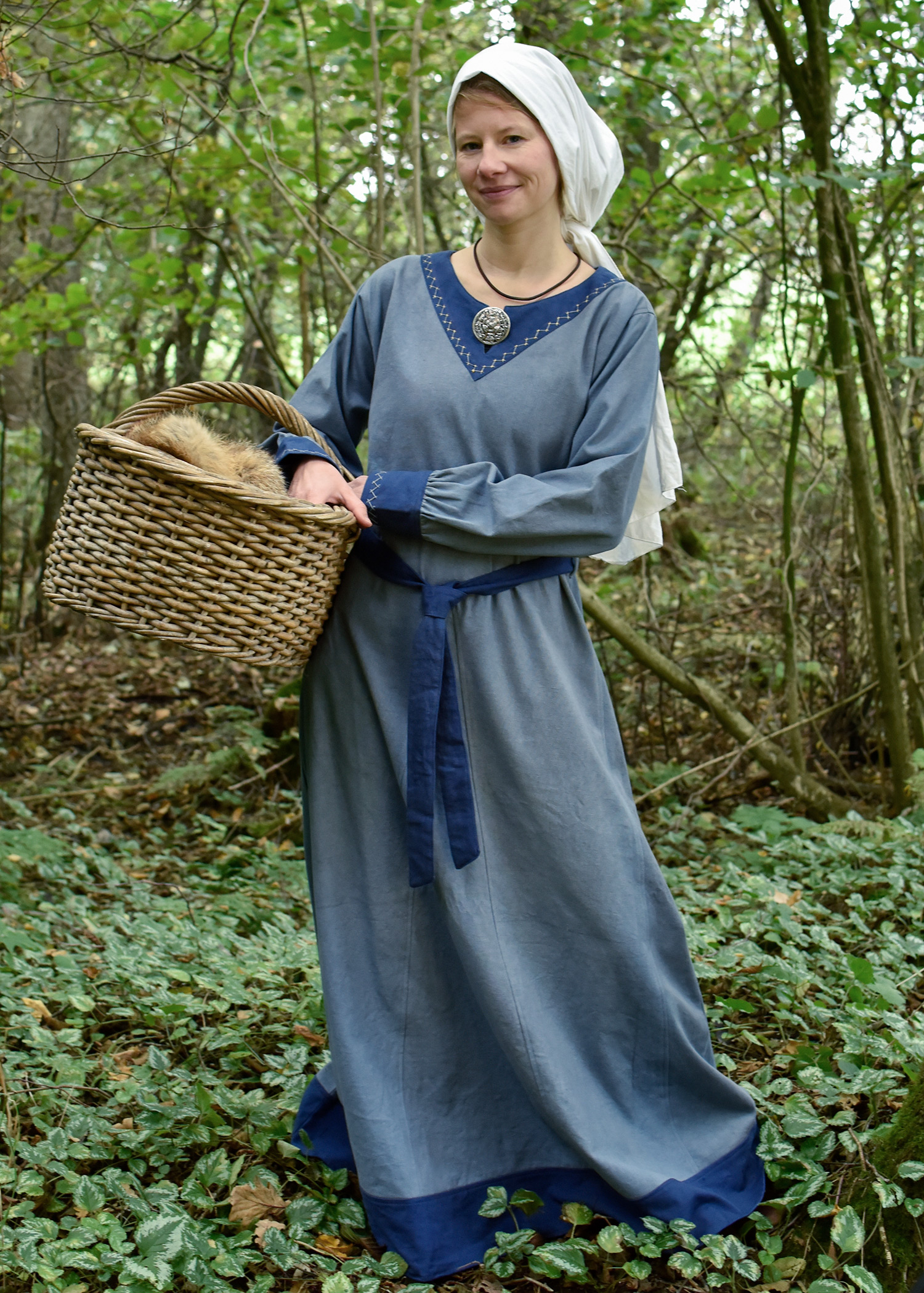 Wikinger Kleid Jona, blaugrau/blau, Größe S
