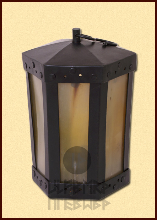 Laterne mit Hornfenstern, 6-eckig, handgefertigt