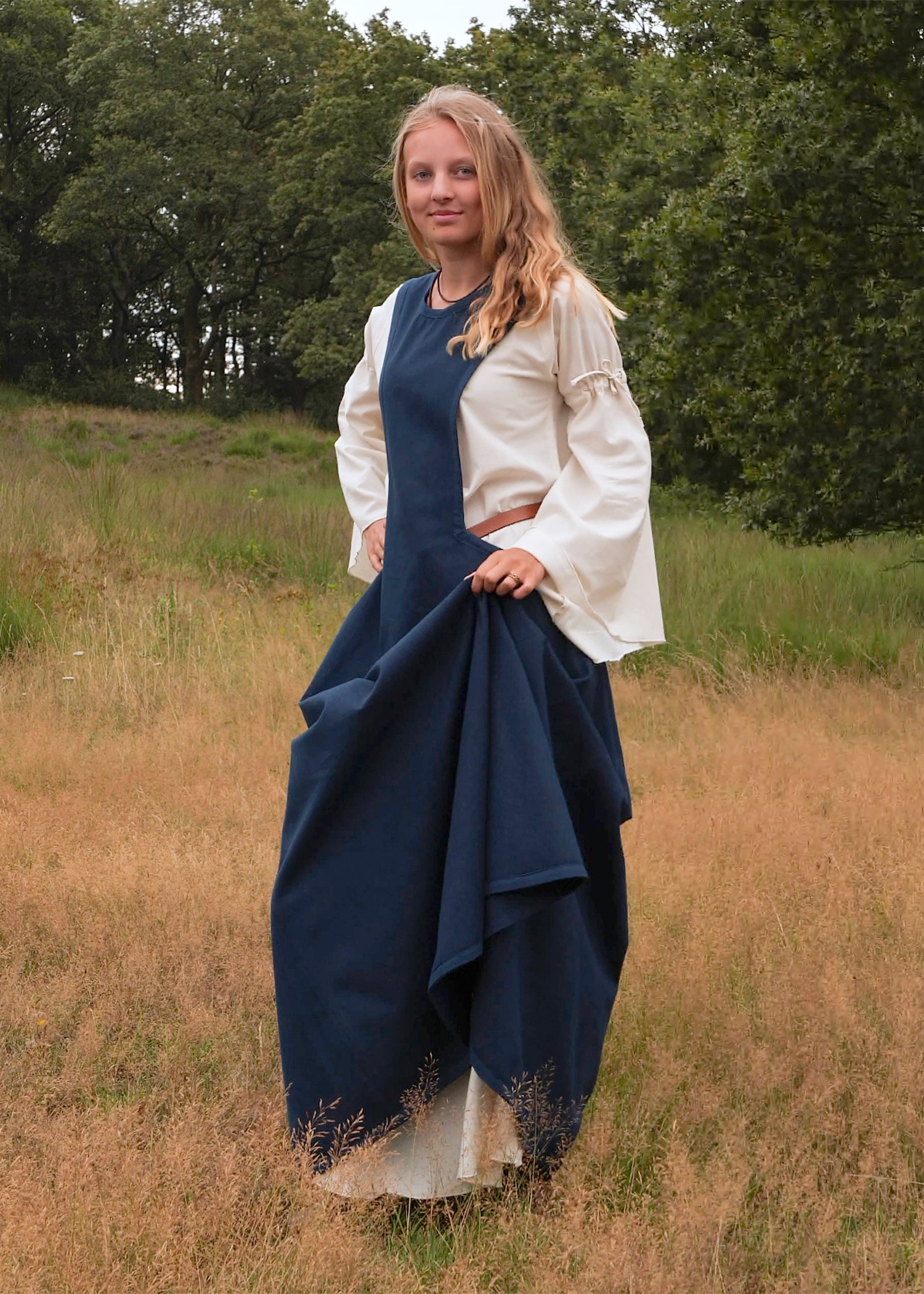 Mittelalter-Überkleid, Surcot Andra, dunkelblau, Größe XXL