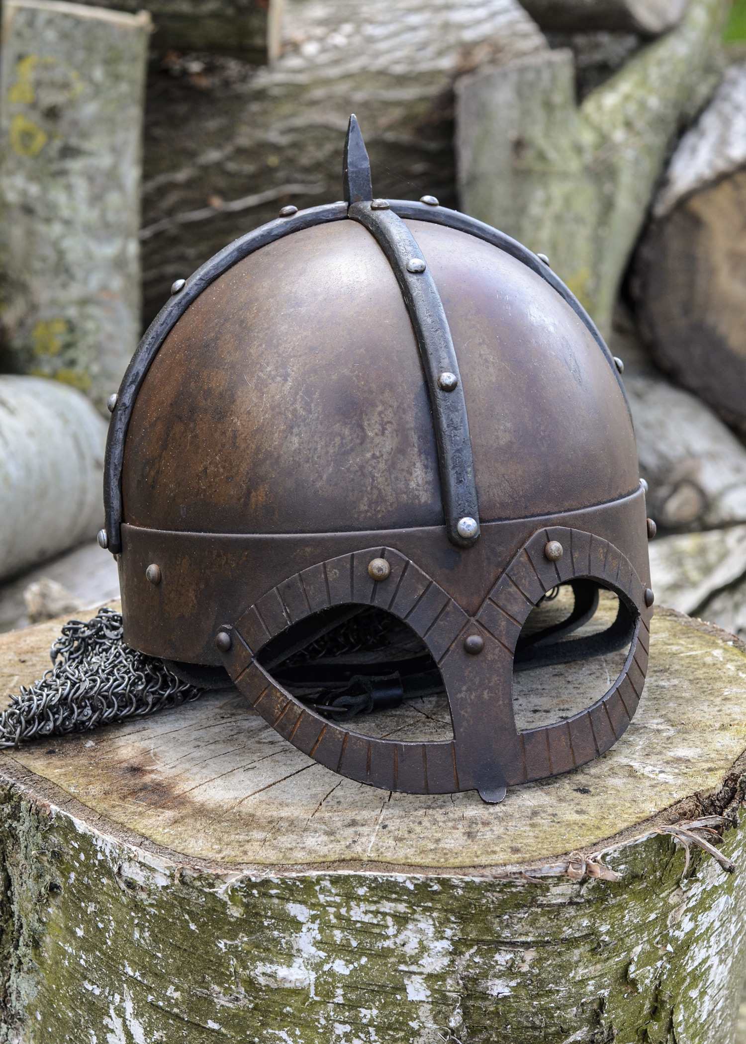 Der Gjermundbu Helm mit vernieteter Brünne, 2 mm Stahl, Größe L