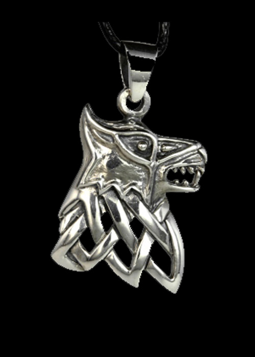 Anhänger Fenris Wolf mit keltischen Knoten aus Silber