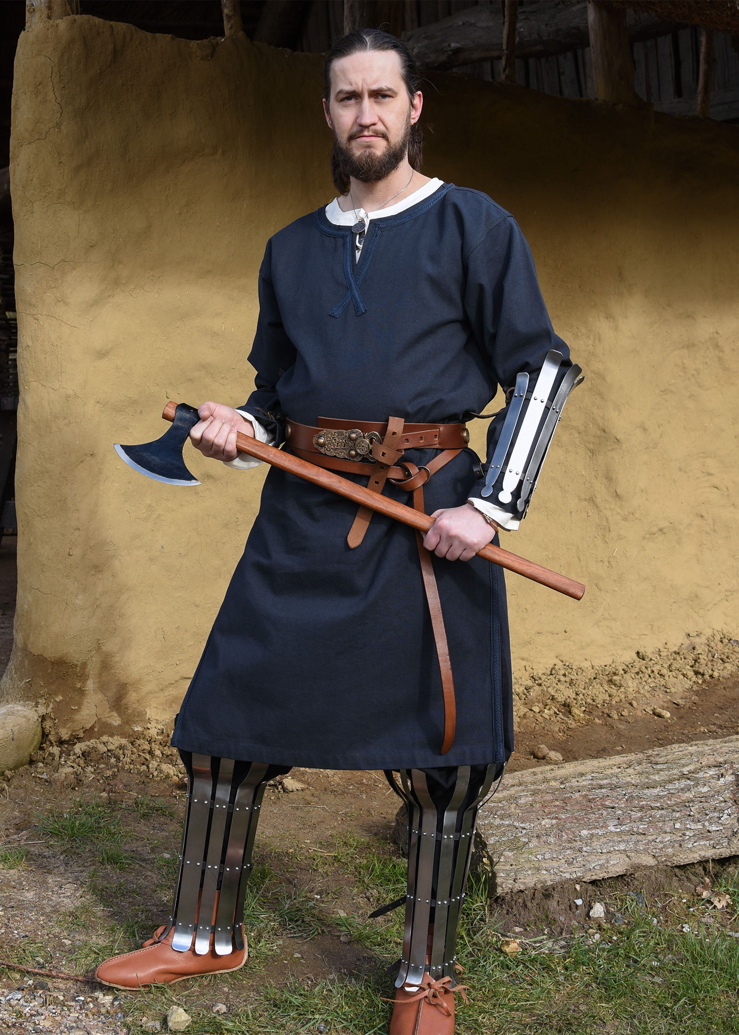 Mittelalter Tunika Albrecht mit Borte, langarm, dunkelblau, Größe S