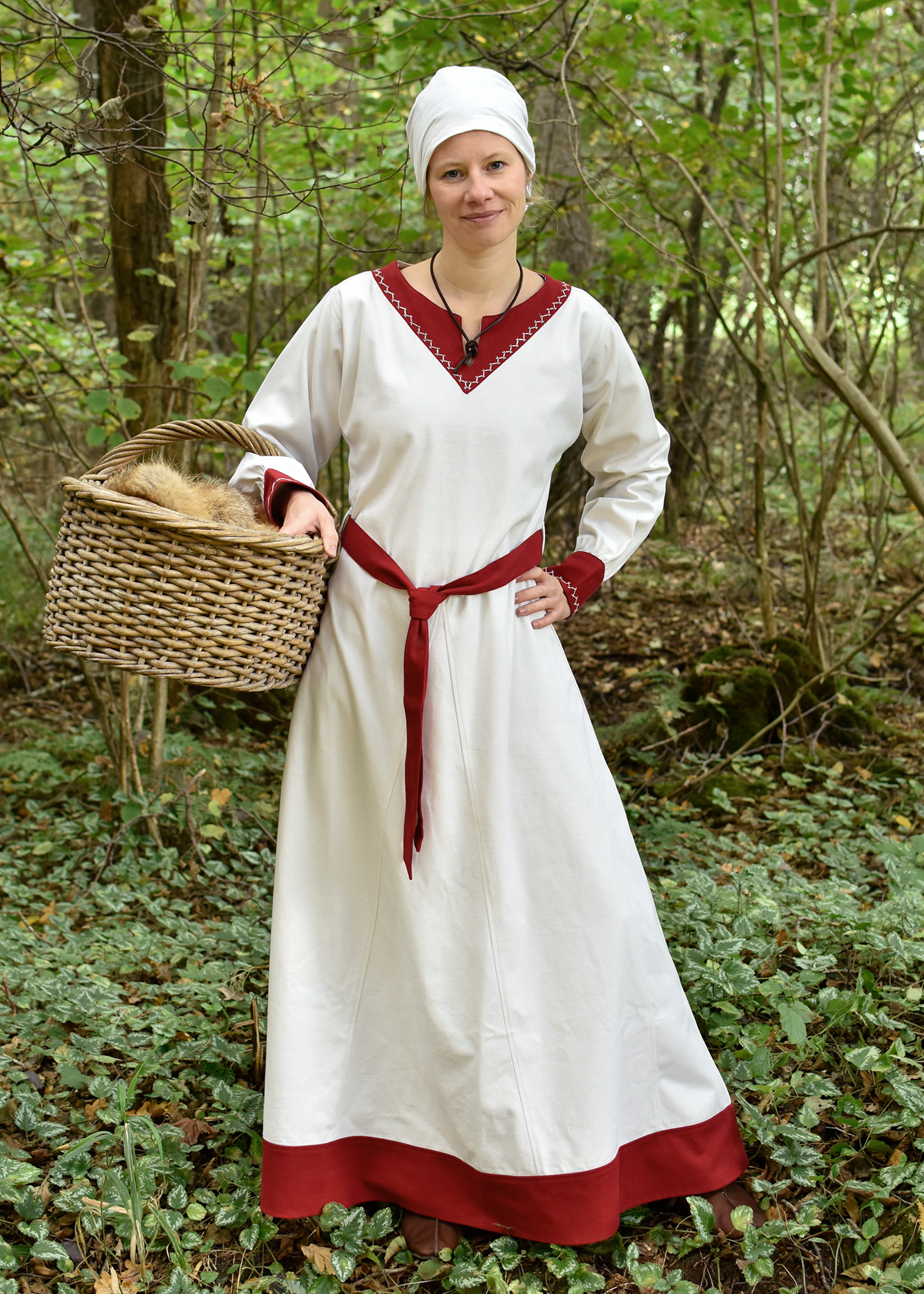 Wikinger Kleid Jona, natur/rot, Größe XL
