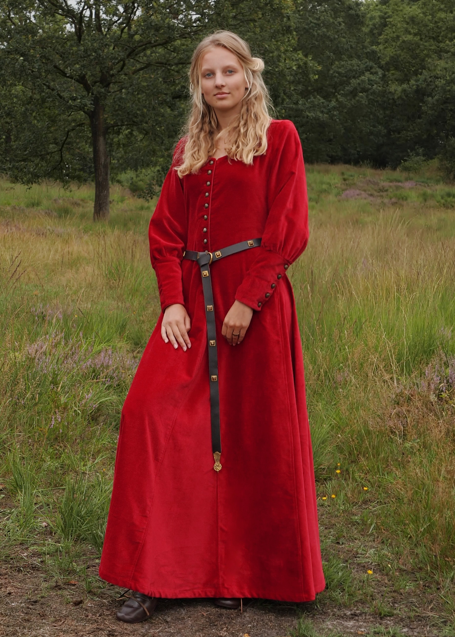 Cotehardie Isabell aus Samt, Mittelalterkleid, rot, Größe M