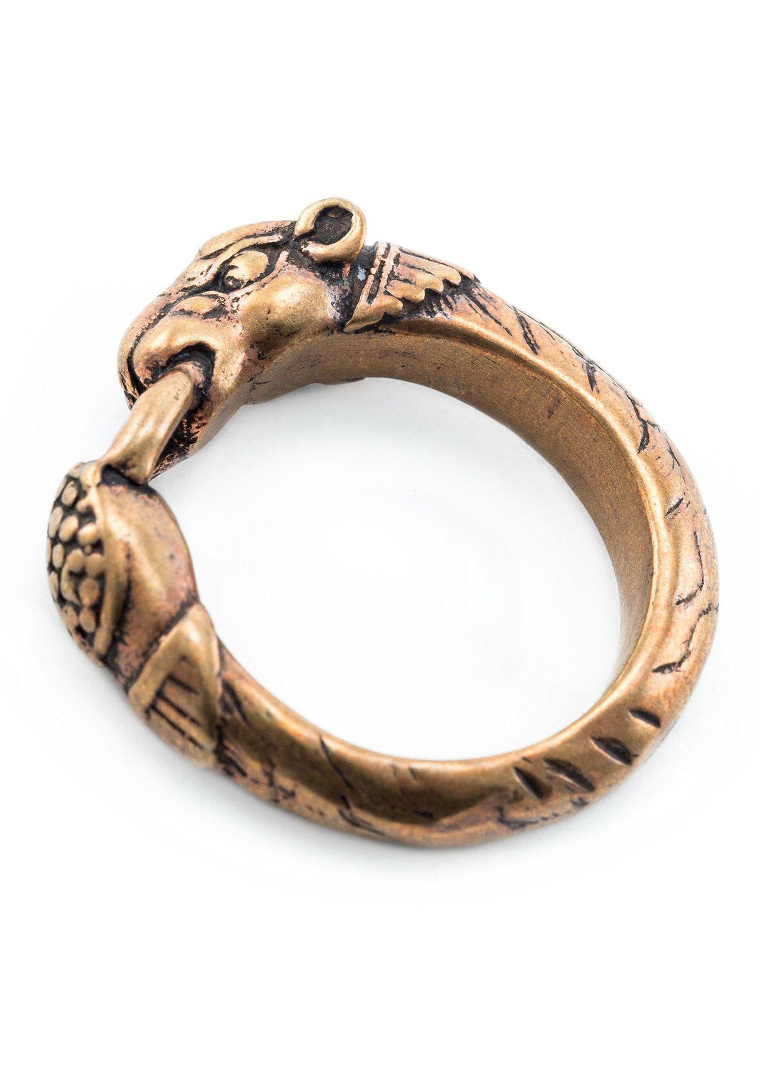Wikinger Ring mit Hundekopf, Bronze, Ringgröße 23/72