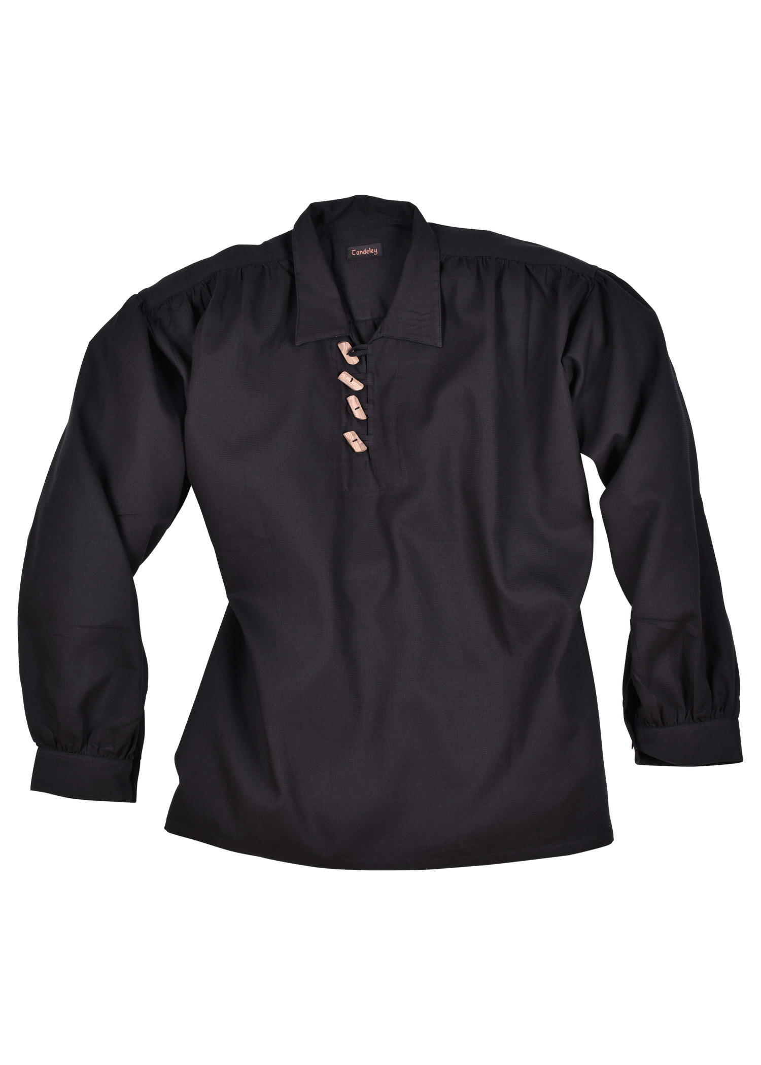 Mittelalter-Hemd mit Holzknöpfen, schwarz, Größe L/XL