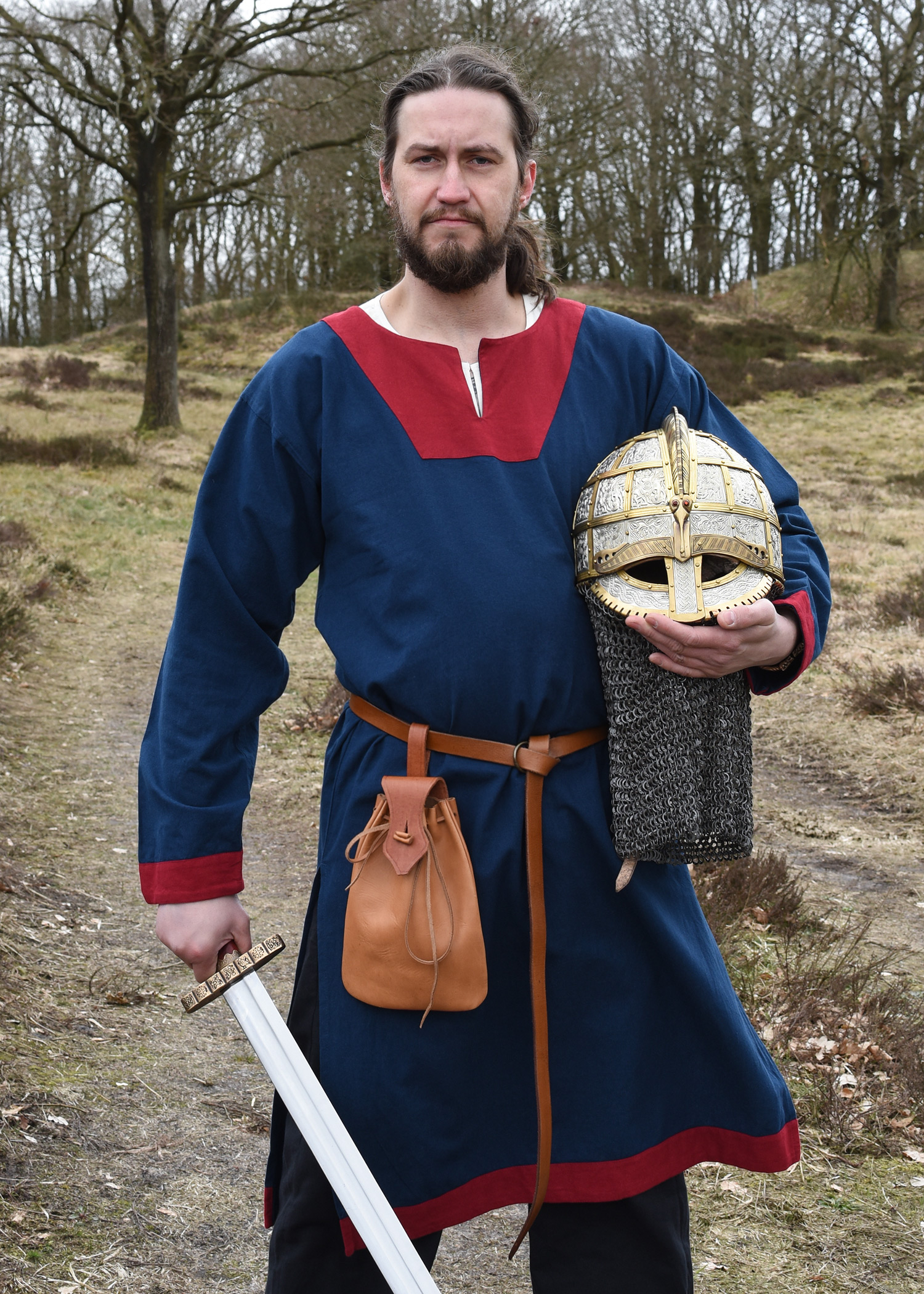 Mittelalterliche Tunika Vallentin, blau/rot, Größe M