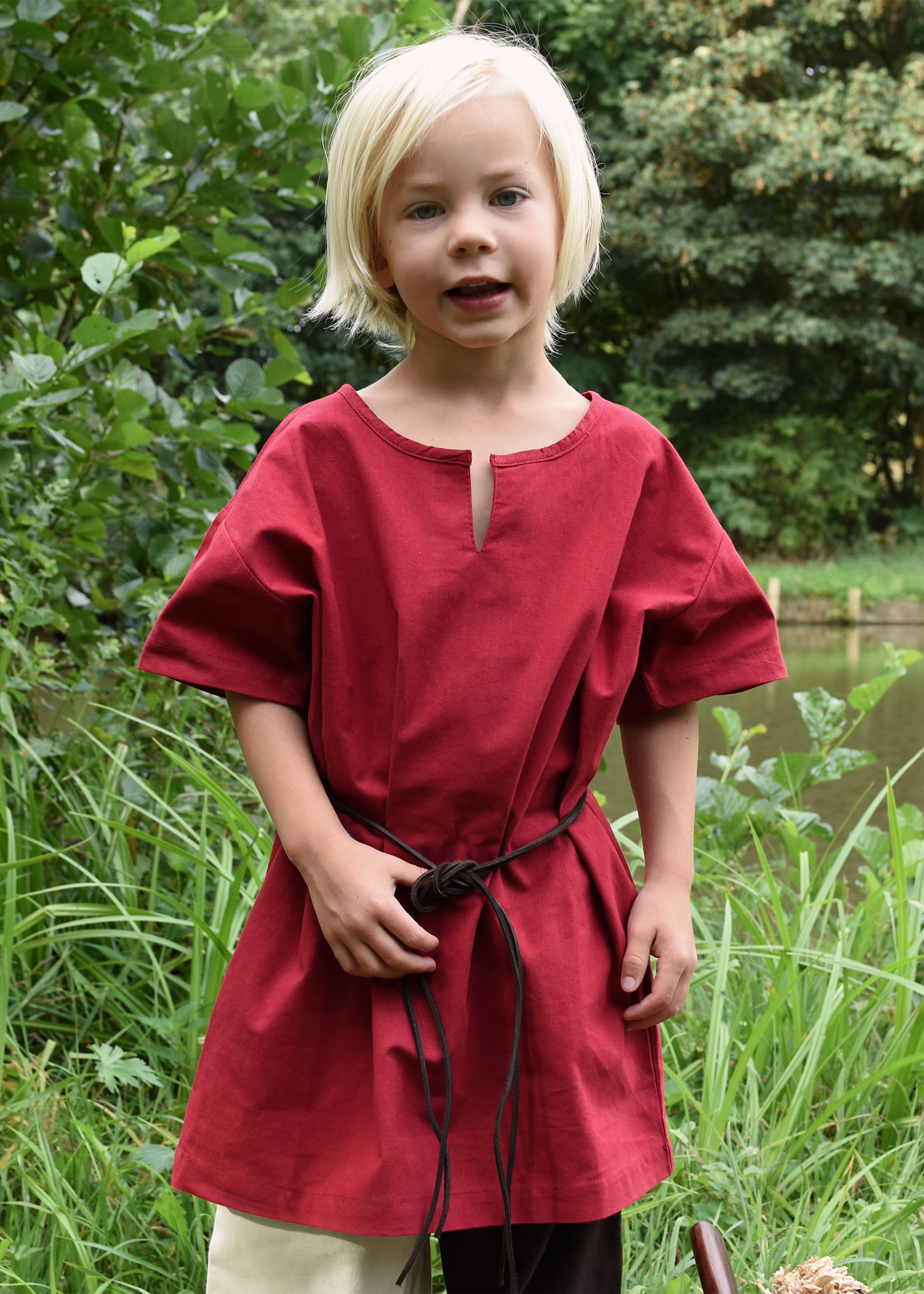 Kinder Mittelalter-Tunika Linus, kurzarm, rot, Größe 110