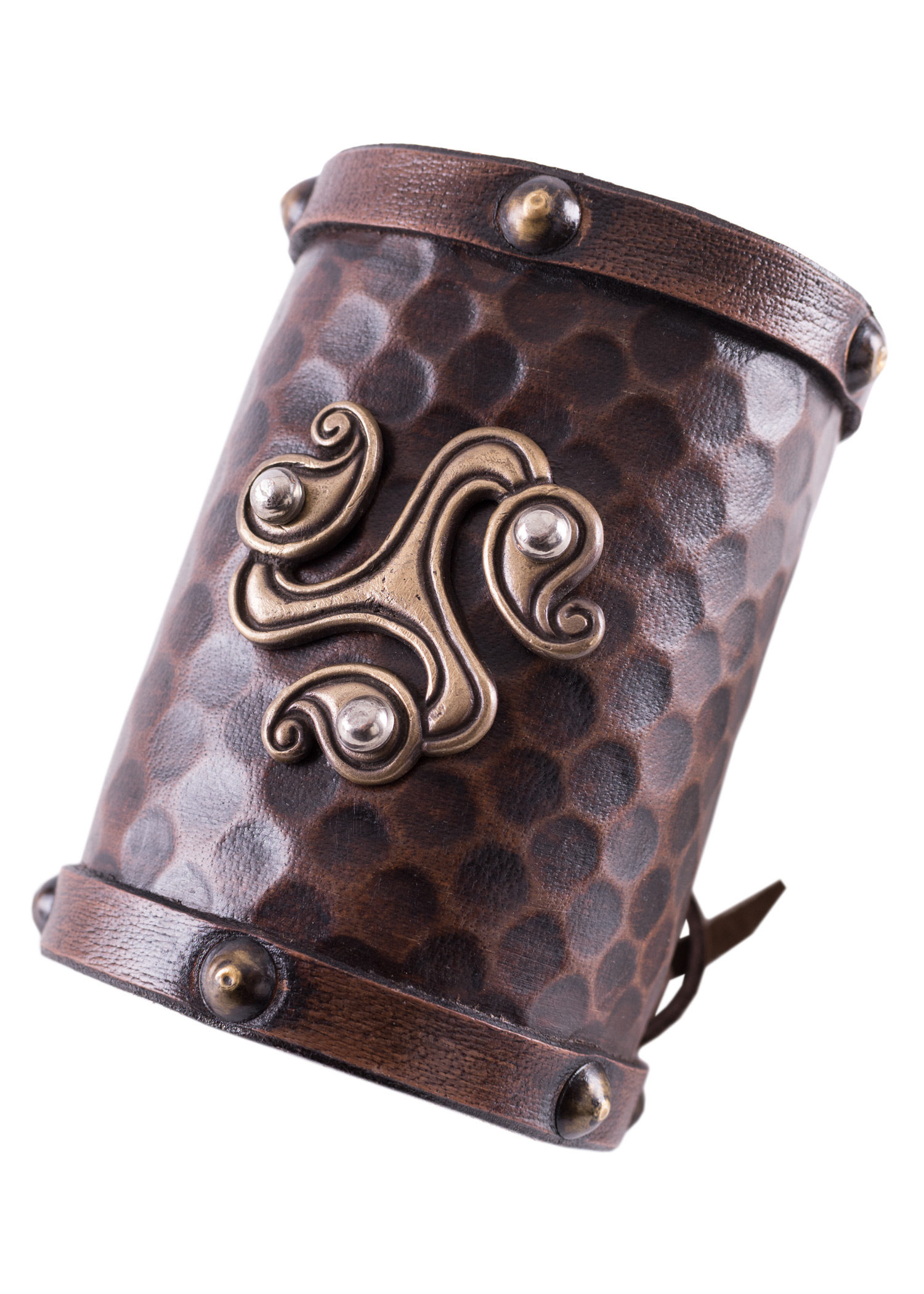 Armschützer aus Leder mit Keltischem Triskel-Motiv