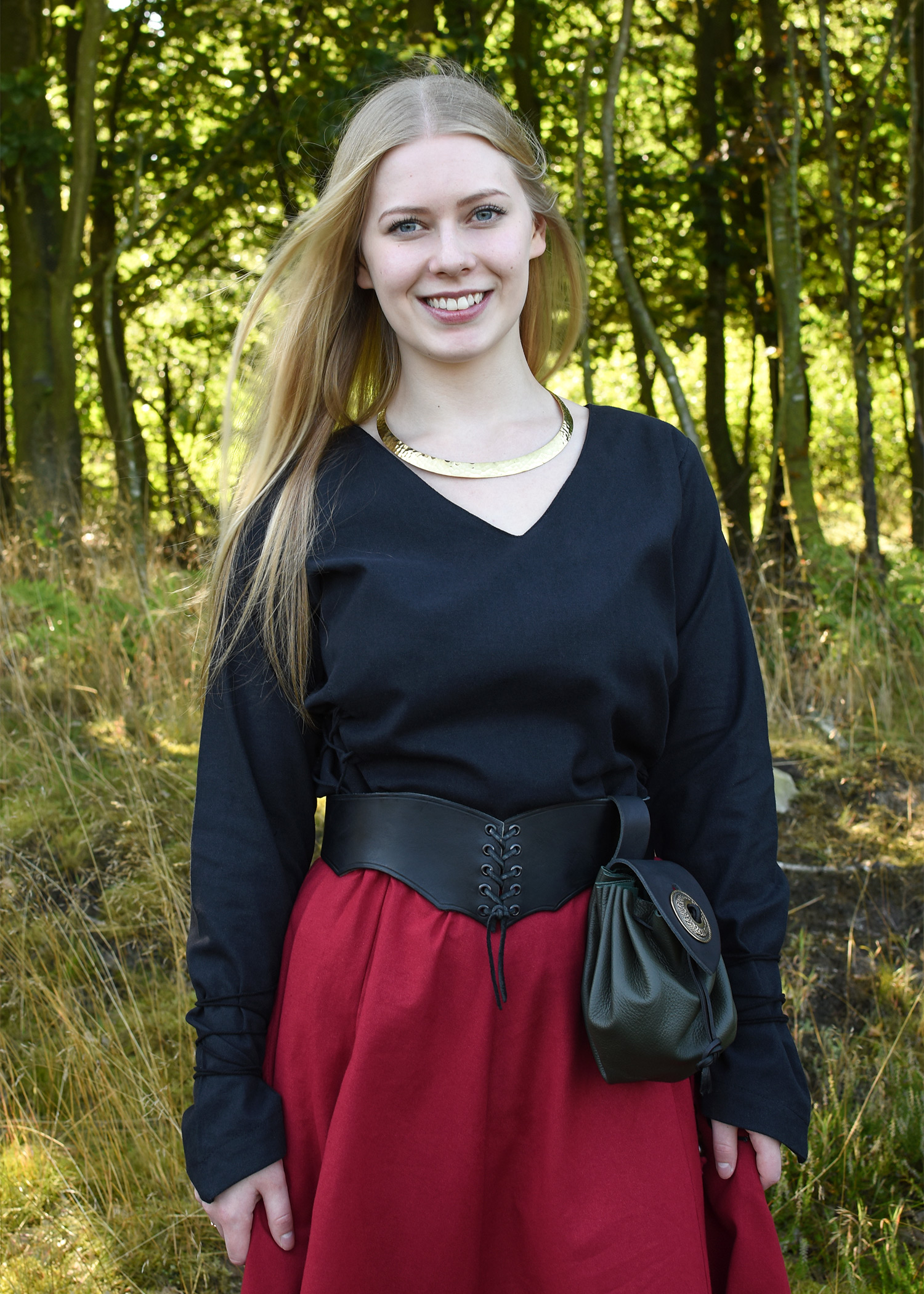 Mittelalter Bluse Aila mit Schnürung, schwarz, Größe L