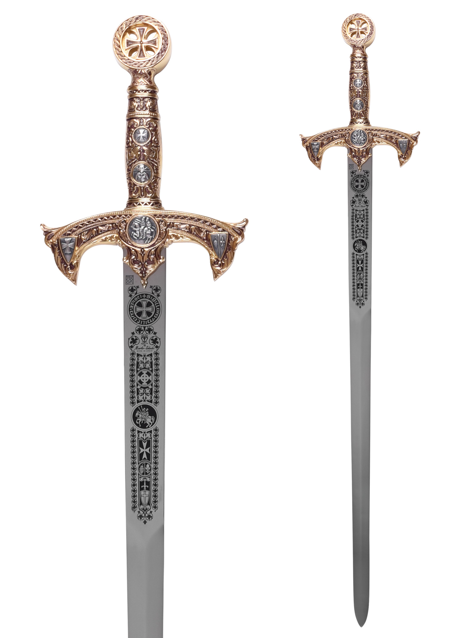 Templer Schwert gold, rot mit Zierätzung, Marto
