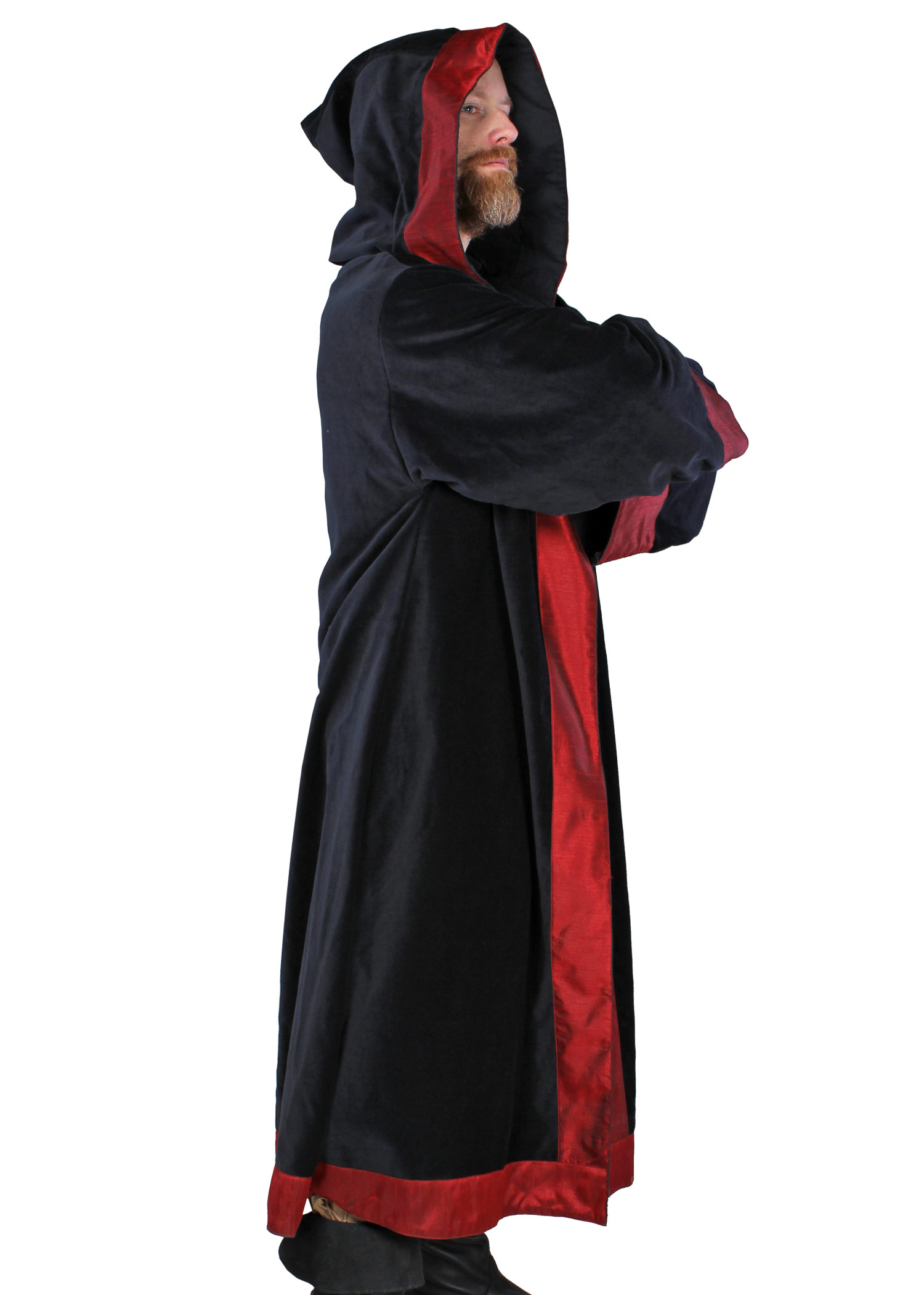 Mittelalter-Mantel, schwarz/rot, Größe M/L