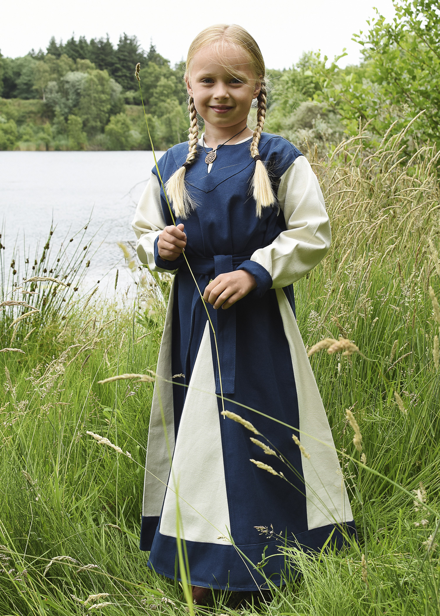 Kinder-Wikingerkleid Solveig, blau/natur, Größe 110