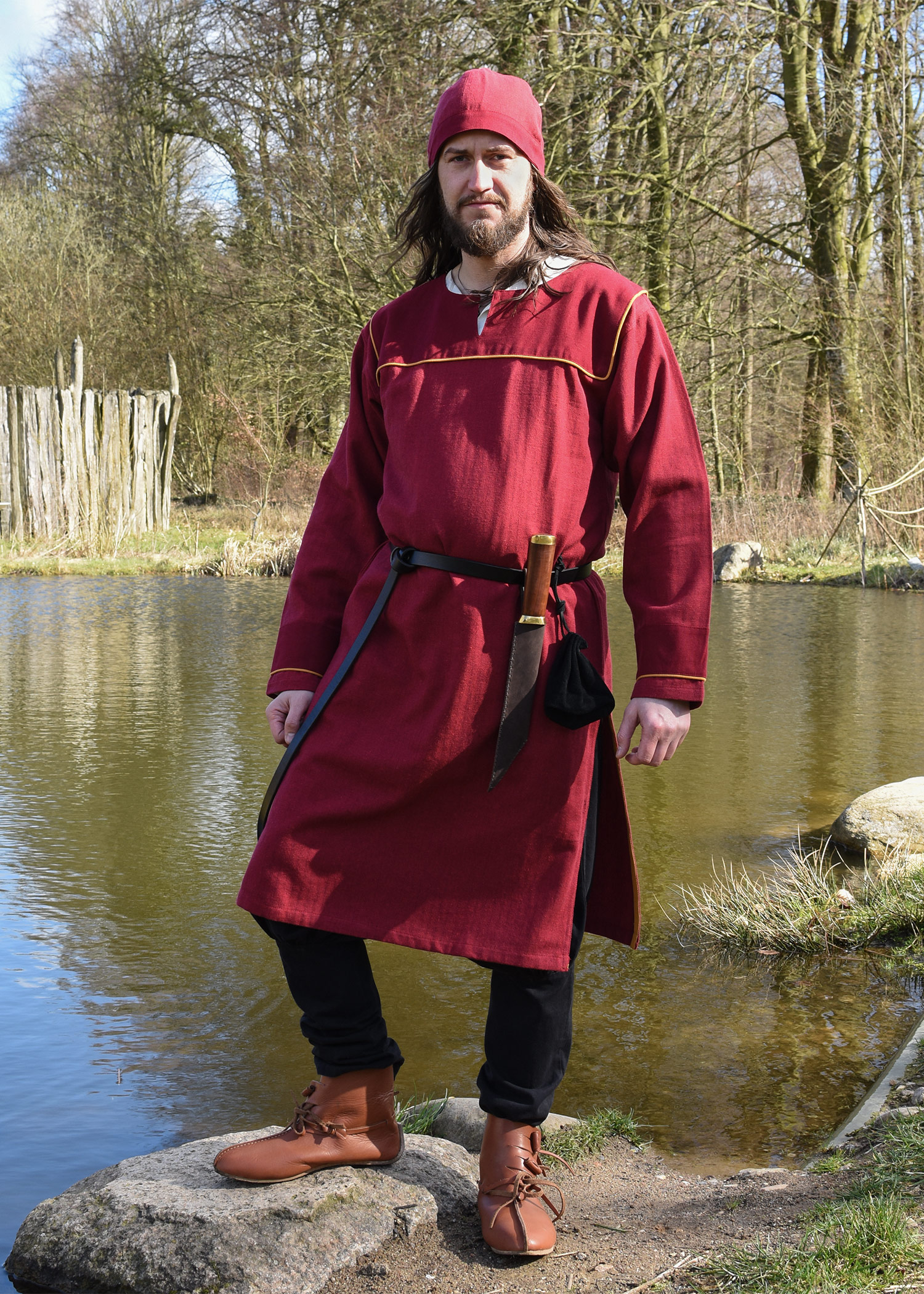 Wikinger Tunika Ove mit Fischgrätmuster, weinrot, Größe XXL