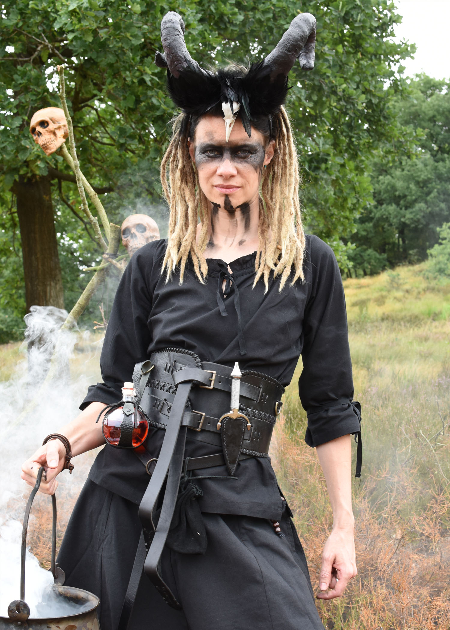 Mittelalter Bluse Birga mit 3/4 Arm, schwarz, Größe M