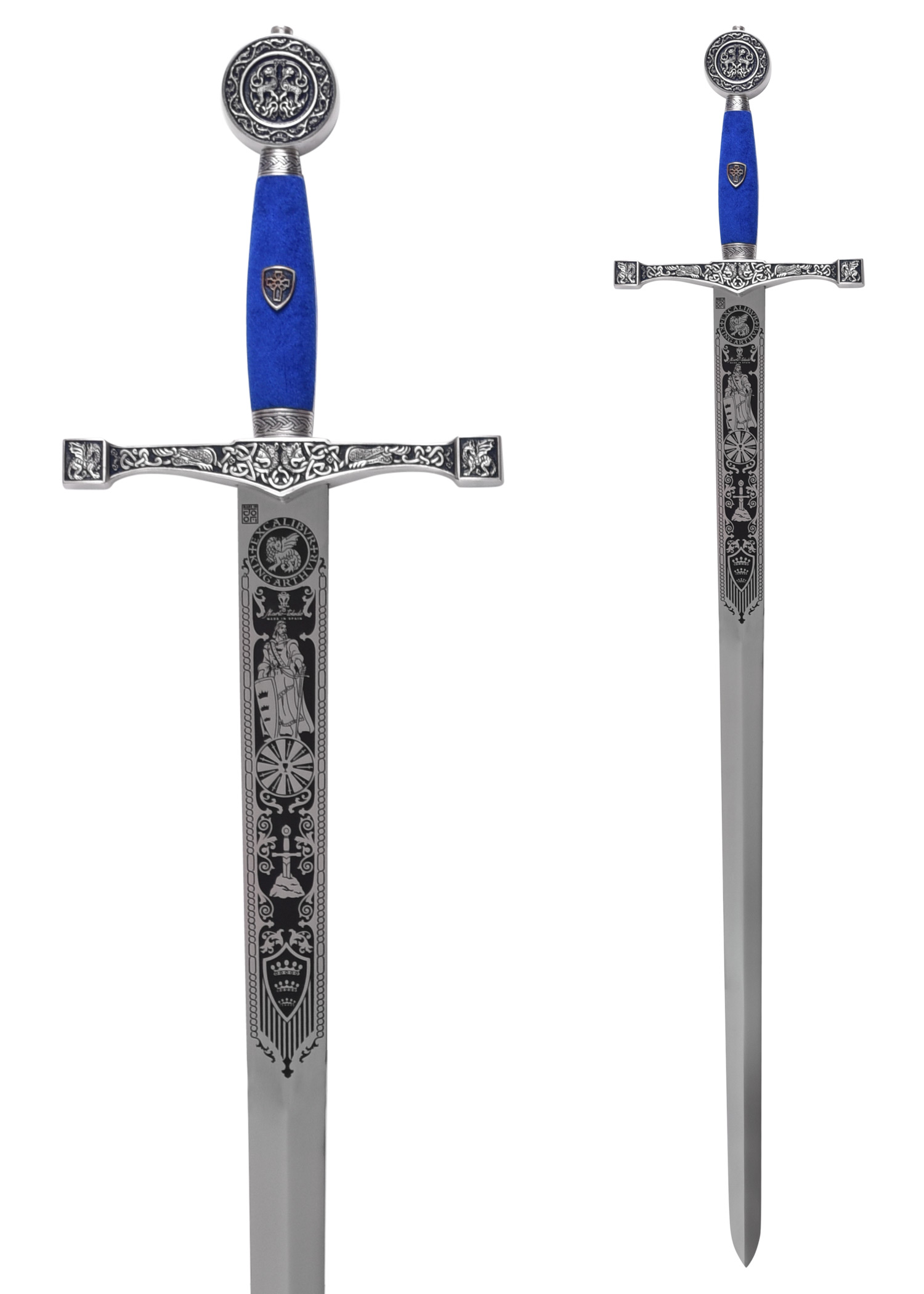 Schwert Excalibur, Silber/Blau, mit Zierätzung, Marto
