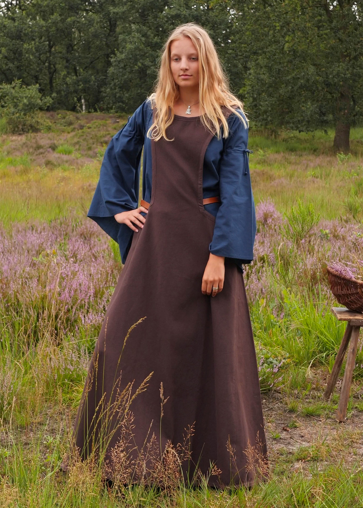 Mittelalter-Überkleid, Surcot Andra, braun, Größe XXL