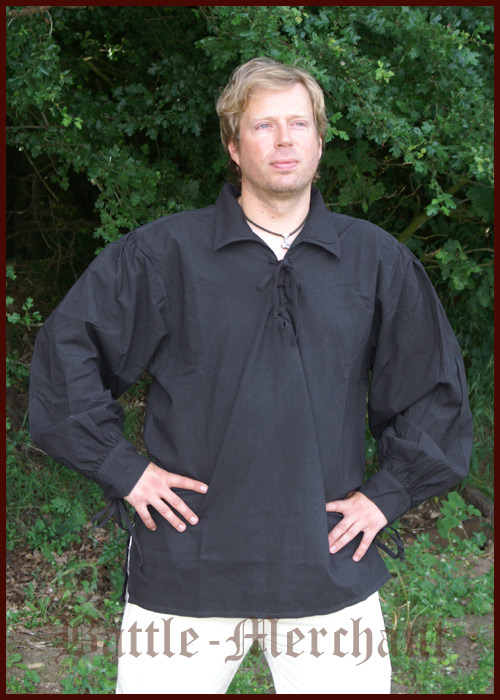 Spätmittelalter-Hemd aus Baumwolle, schwarz, Größe L