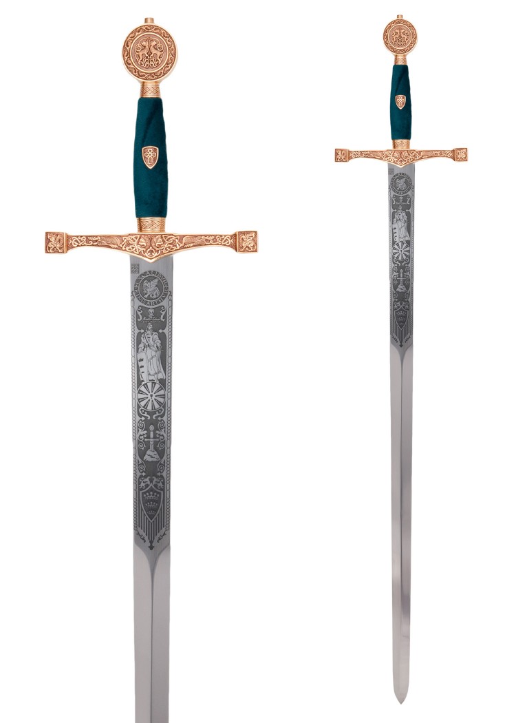 Schwert Excalibur, goldfarben mit Zierätzung, Marto
