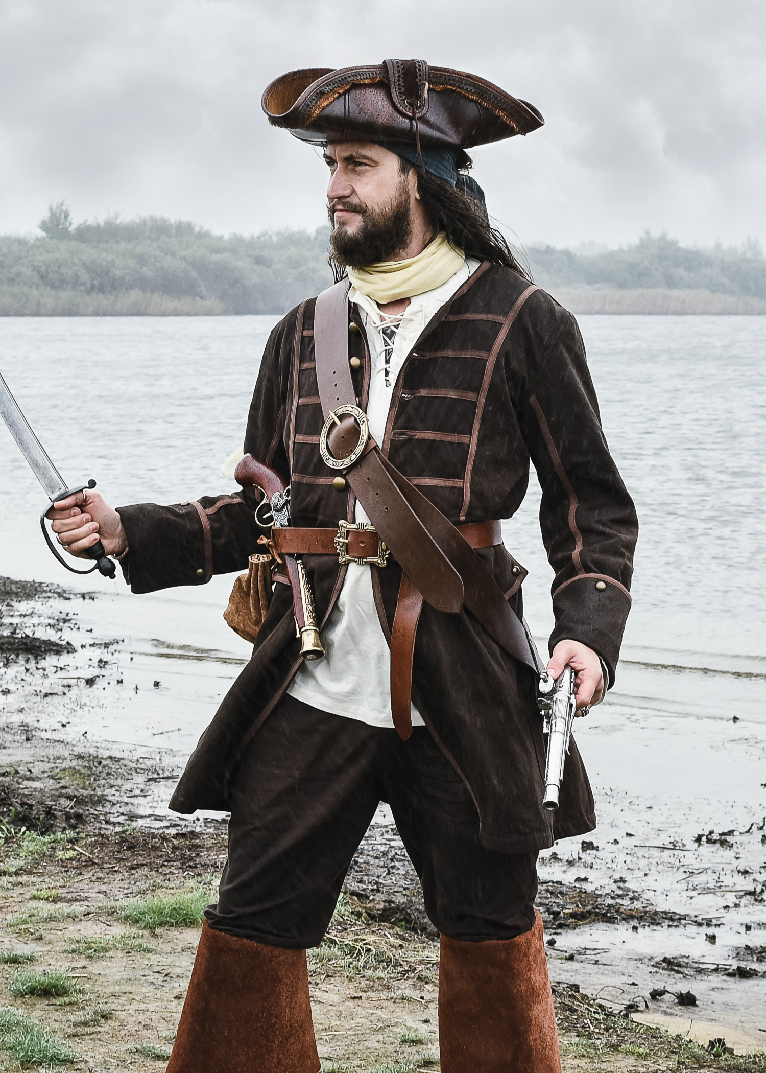 Piratenmantel Edward, Justaucorps, braun, Größe XL