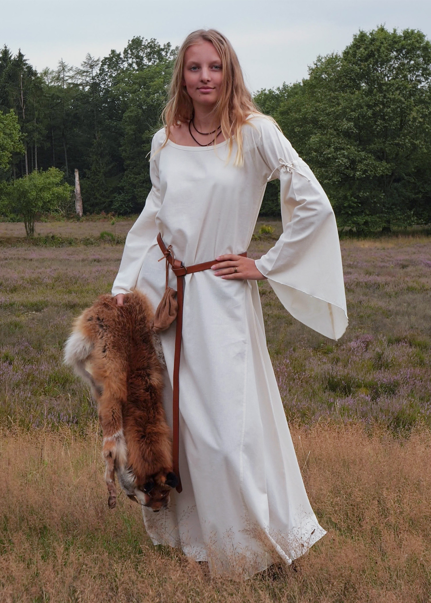 Mittelalter-Unterkleid Burglinde mit Trompetenärmeln, natur, Größe M