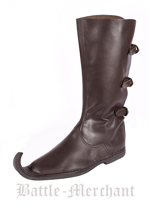 Schnabelstiefel  mit drei Schnallen, dunkelbraun, Größe 42