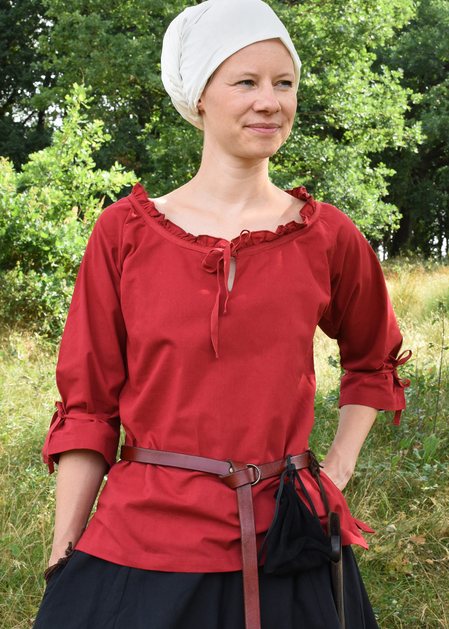Mittelalter Bluse Birga mit 3/4 Arm, rot, Größe XL