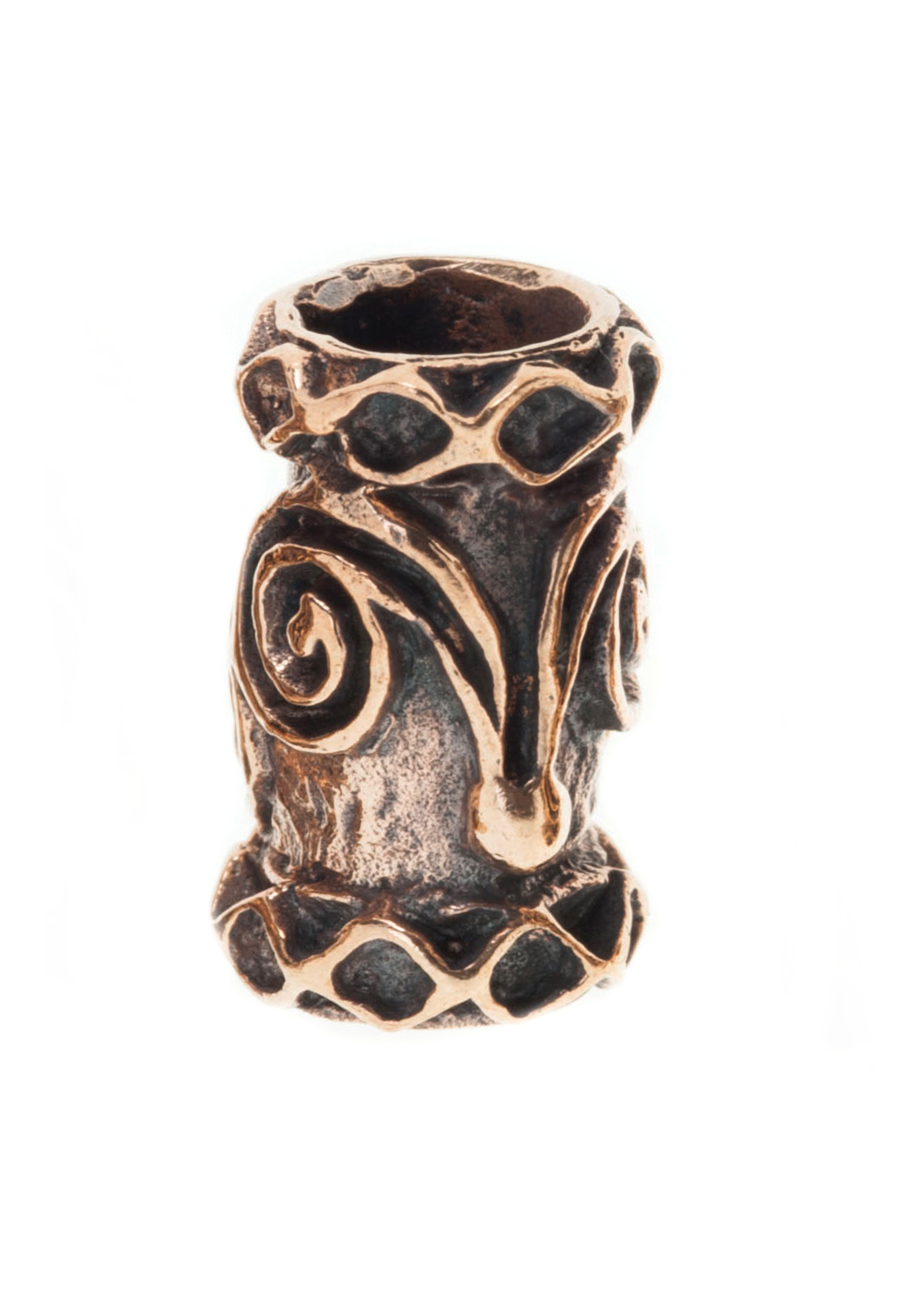 Bartperle und Lockenperle mit Spiralen & Rauten aus Bronze