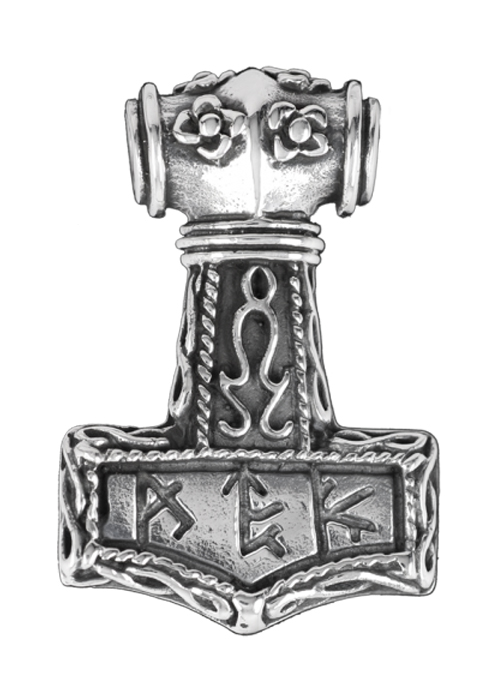 Thorshammer Anhänger mit Runen aus Silber