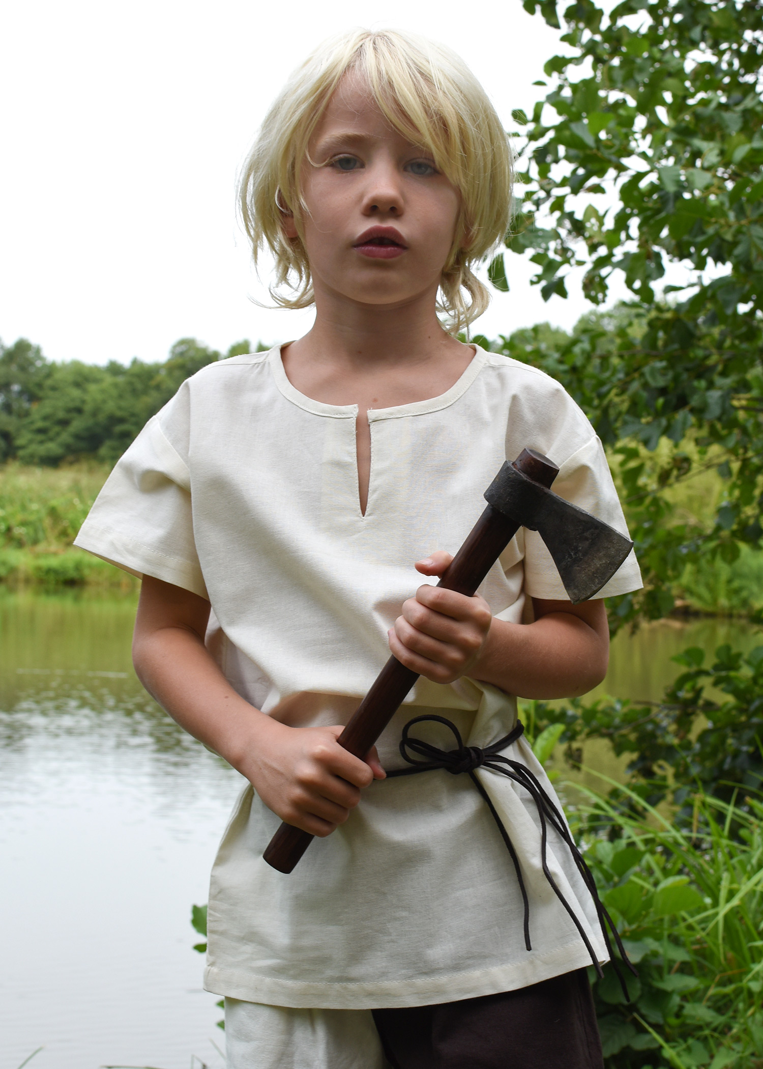 Kinder Mittelalter-Tunika Linus, kurzarm, natur, Größe 164