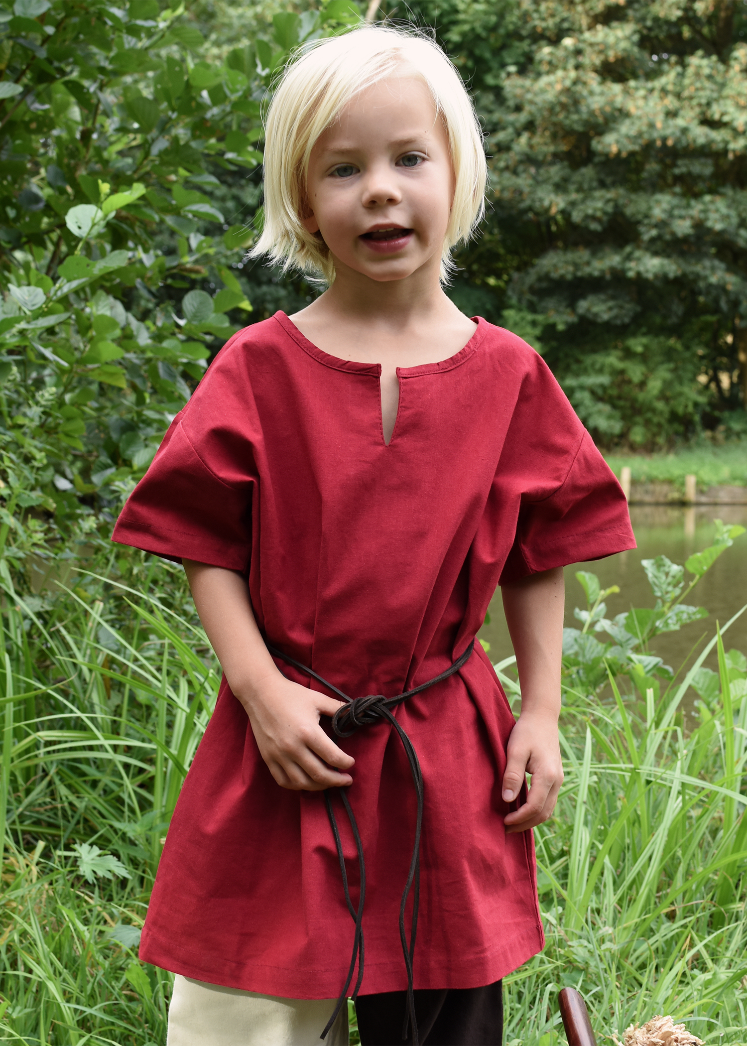 Kinder Mittelalter-Tunika Linus, kurzarm, rot, Größe 164