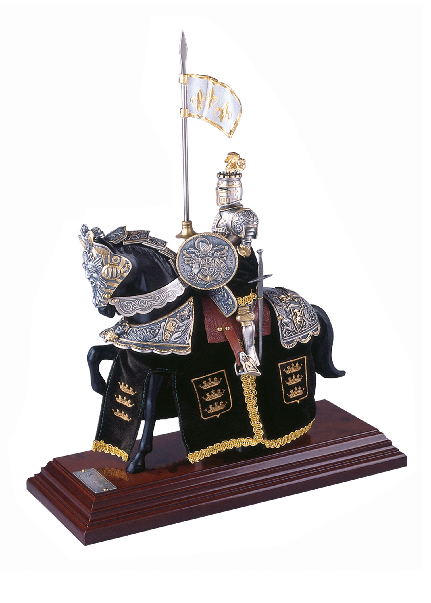 Miniatur Ritter auf Pferd, Federhelm, schwarz, Marto