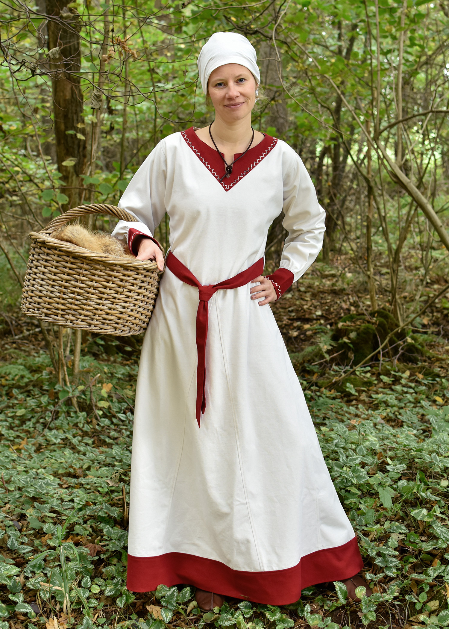 Wikinger Kleid Jona, natur/rot, Größe M
