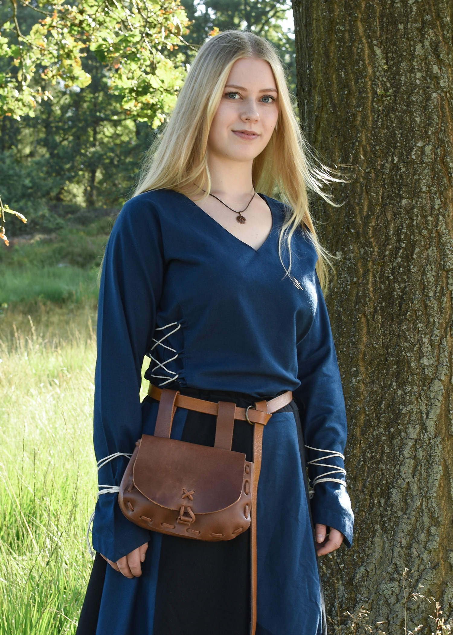 Mittelalter Bluse Aila mit Schnürung, blau, Größe XL