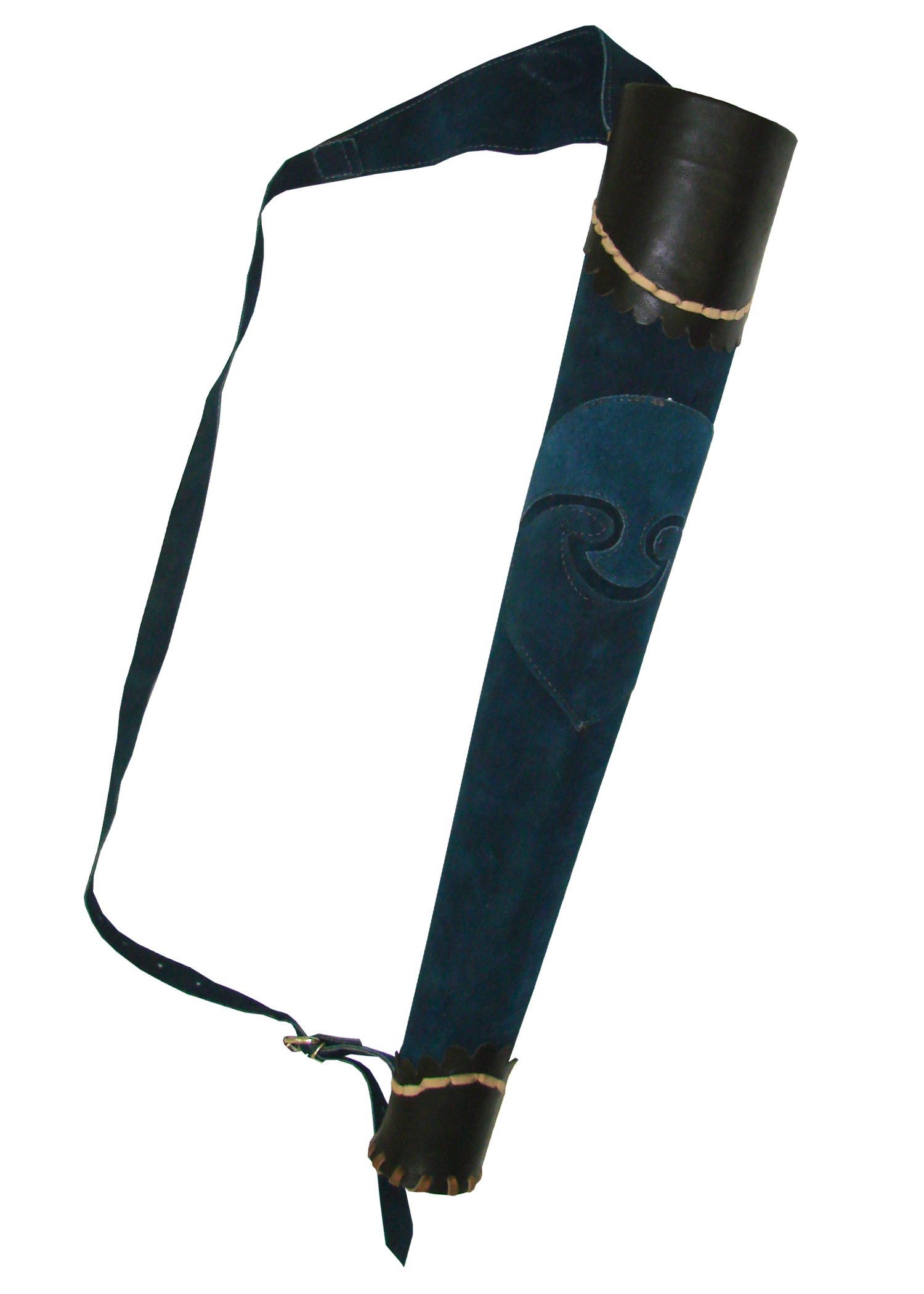 Köcher Archer aus Leder, für 8 LARP-Pfeile, Farbe blau/schwarz