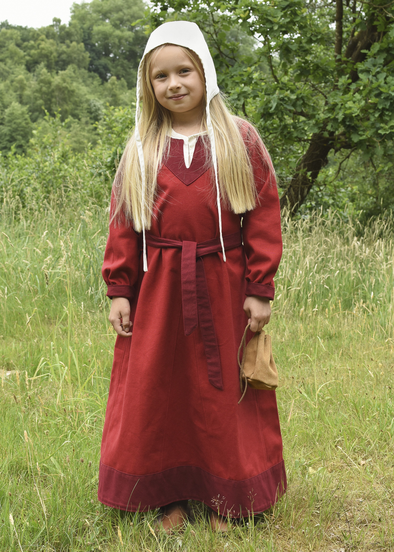 Kinder-Wikingerkleid Solveig, rot/weinrot, Größe 128