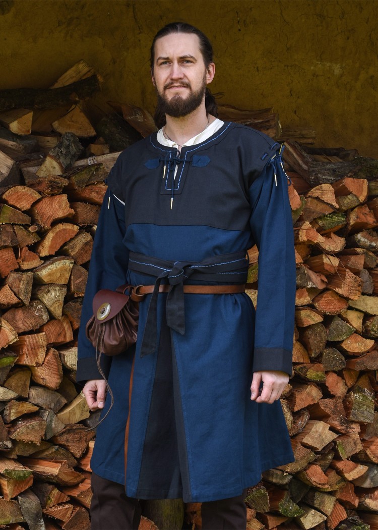 Mittelalter Tunika Bent mit abnehmbaren Ärmeln, blau/dunkelblau, Größe XXL